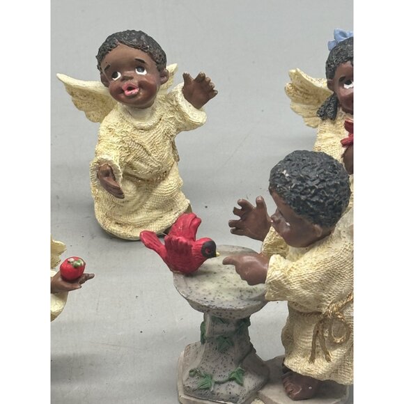 Set Of 5 African American Angel Christmas Figurines decor Birds Fruit READ - Picture 3 of 11